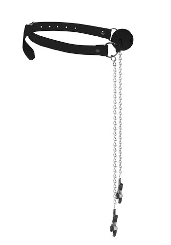 Black & White Breathable Ball Gag with Nipple Clamps