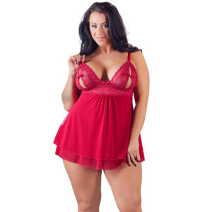Cottelli Babydoll i Spets Plus Size Röd - Röd - 4XL
