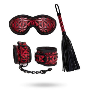 DIABOLIQUE - Bondage Set Med Ögonmask, Handbojor & Piska Röd