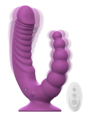 Double Vibrator With Suction Cup & Remote Dubbeldildo med vibrator