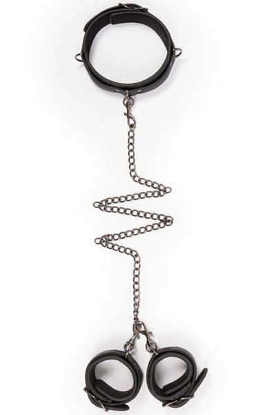 Easytoys Leather Collar With Handcuffs Handbojor & halsband