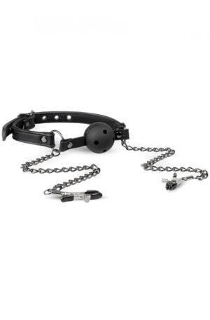 Easytoys Open Ball Gag With Nipple Clamps Gagball
