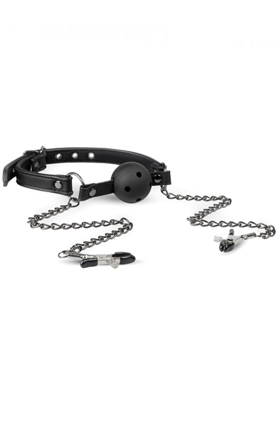 Easytoys Open Ball Gag With Nipple Clamps Gagball