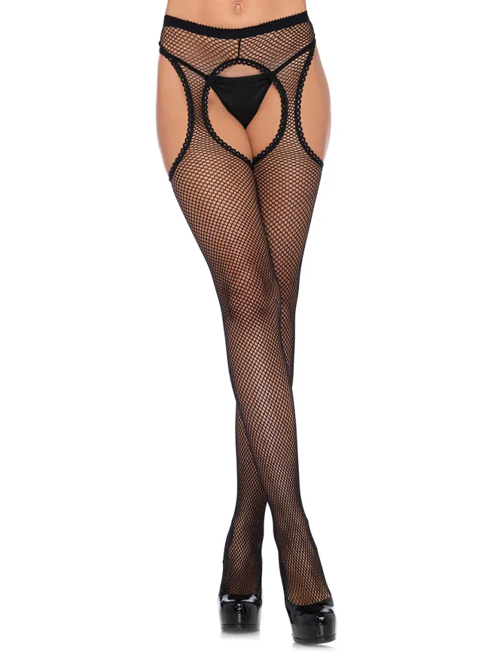Fishnet Suspender Hose Black O/S Strumpbyxor