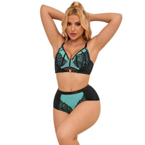 Grön Spets & Mesh BH-set - S/M