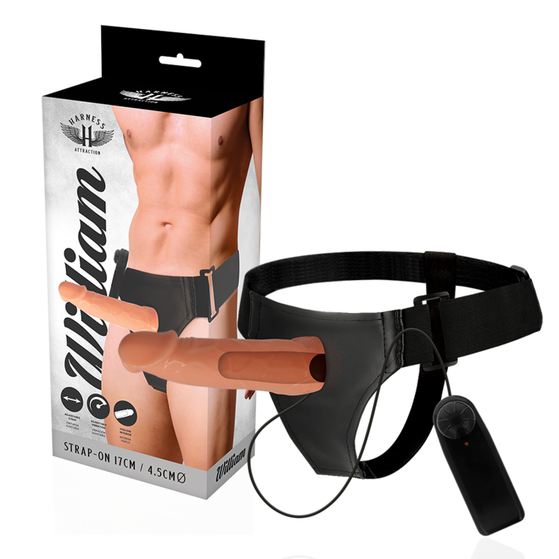 HARNESS ATTRACTION - WILLIAM STRAP-ON HOLLOW EXTENDER VIBRATOR - 17 X 4.5 CM