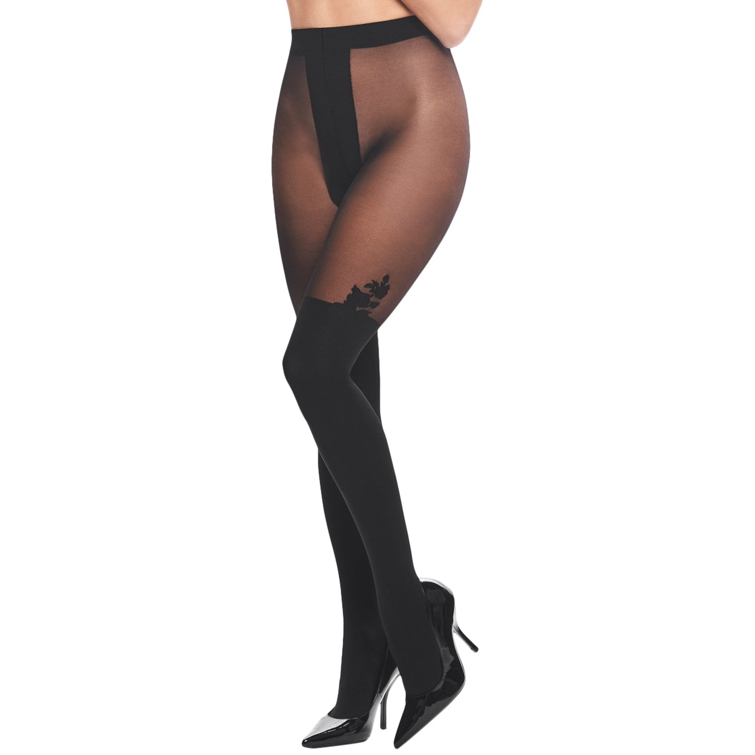 Kotek Black Strumpbyxor med Blombroderi - Black - L/XL
