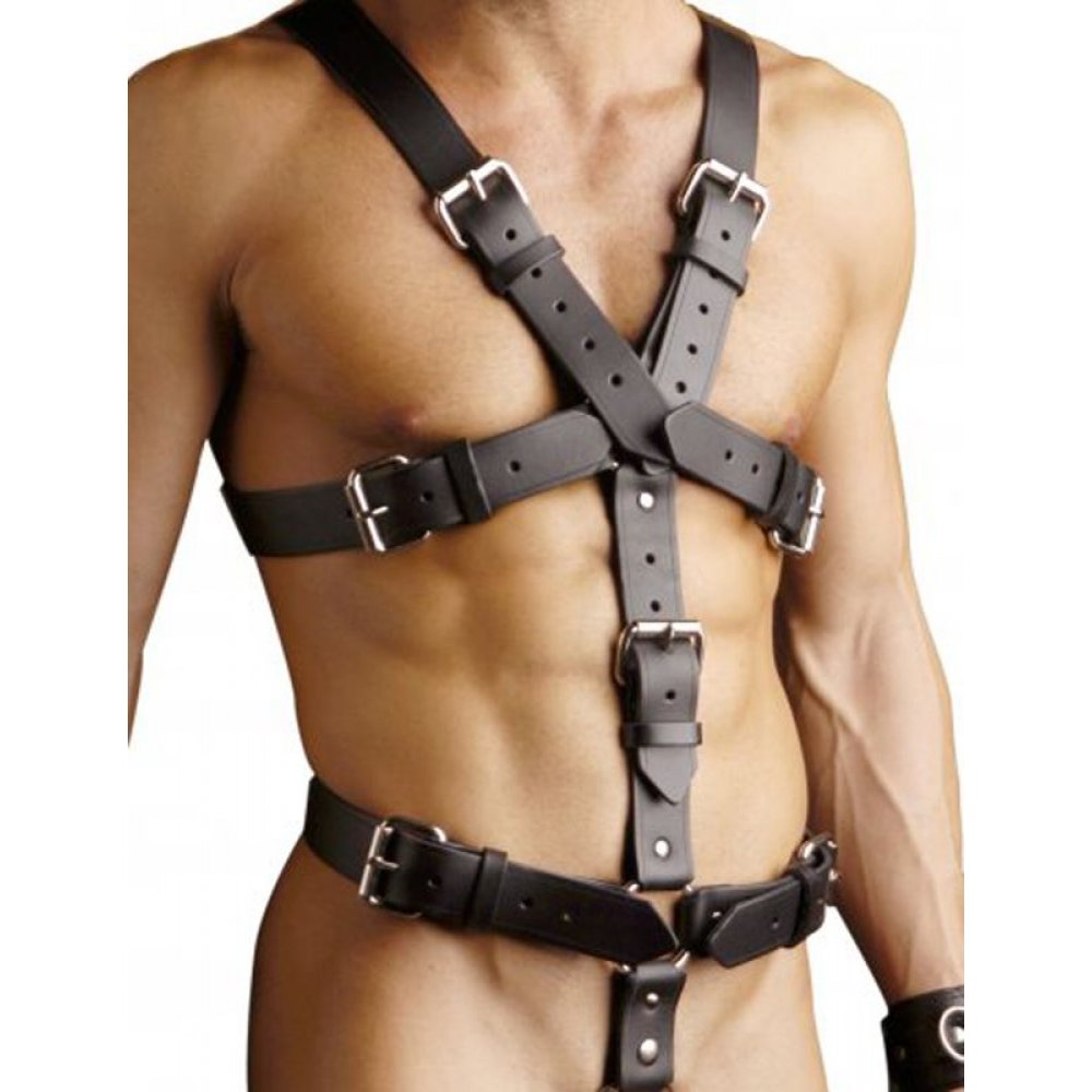 Läderharness med penisring (Välj:: L/XL)