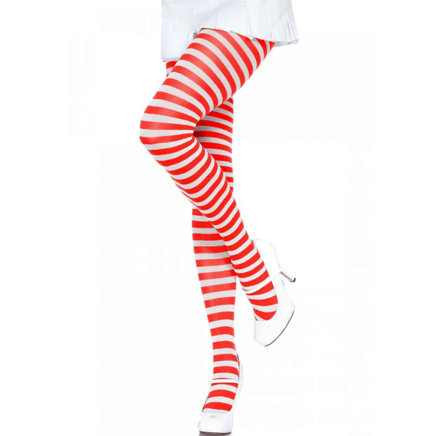 Leg Avenue - Strumpbyxor Röd/Vit randiga - One-Size