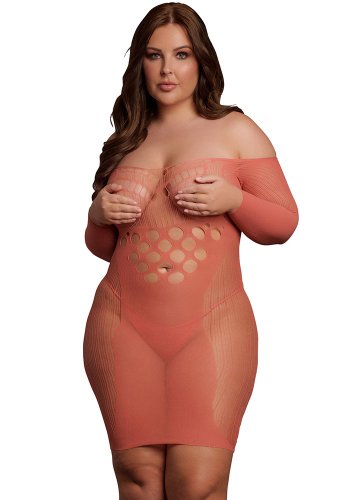 Long-Sleeved Net Mini Dress, red - Queen Size