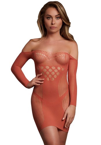 Long-Sleeved Net Mini Dress, red