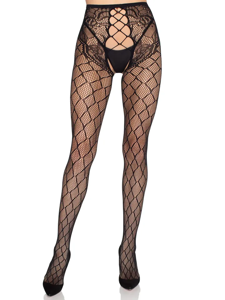 Net Tights With Crotchless Panty O/S Strumpbyxor