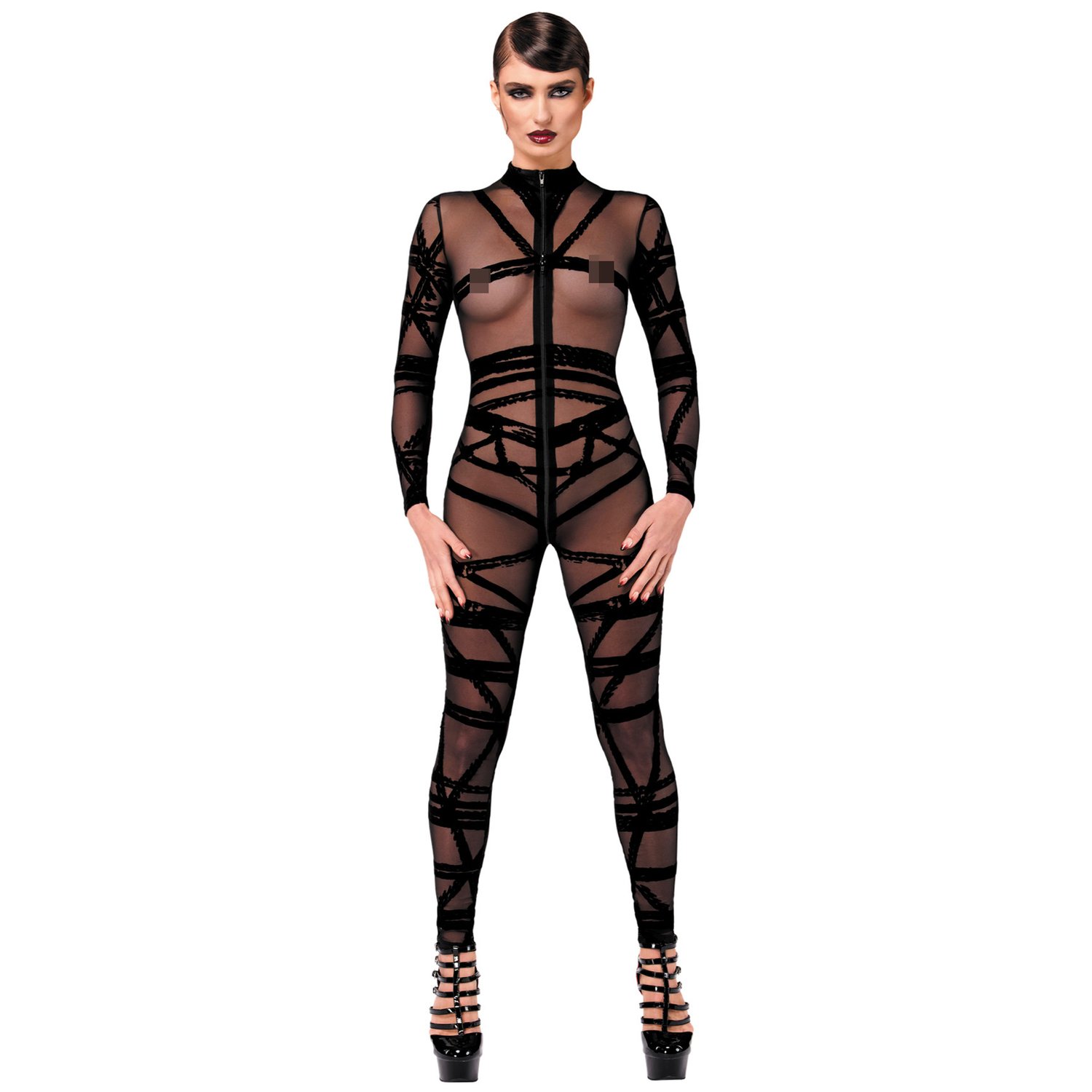 Noir Handmade F357 Catsuit med Dragkedja - Black - L