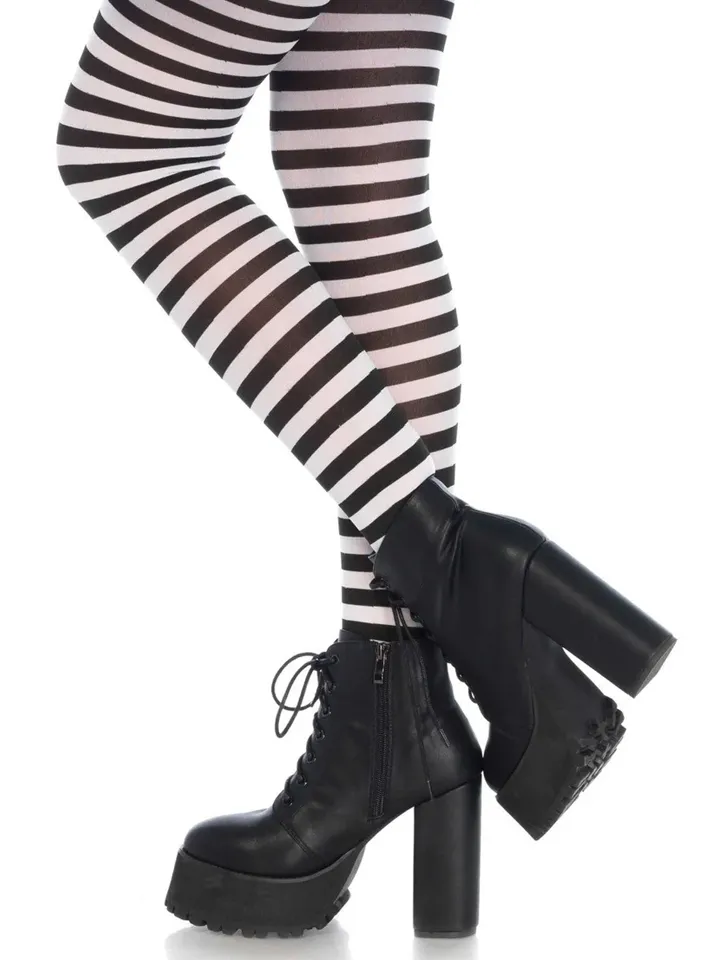 Nylon Striped Pantyhose Black/White O/S Strumpbyxor