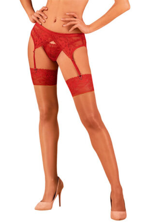 Obsessive Lacelove Stockings Red XS/S Strumpbyxor