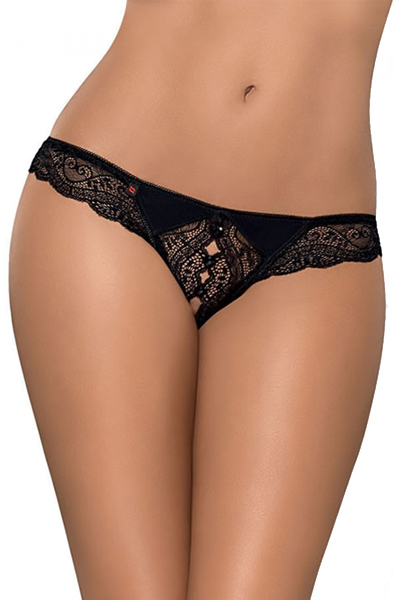 Obsessive Miamor Crotchless Thong Black L/XL Trosor med öppen gren