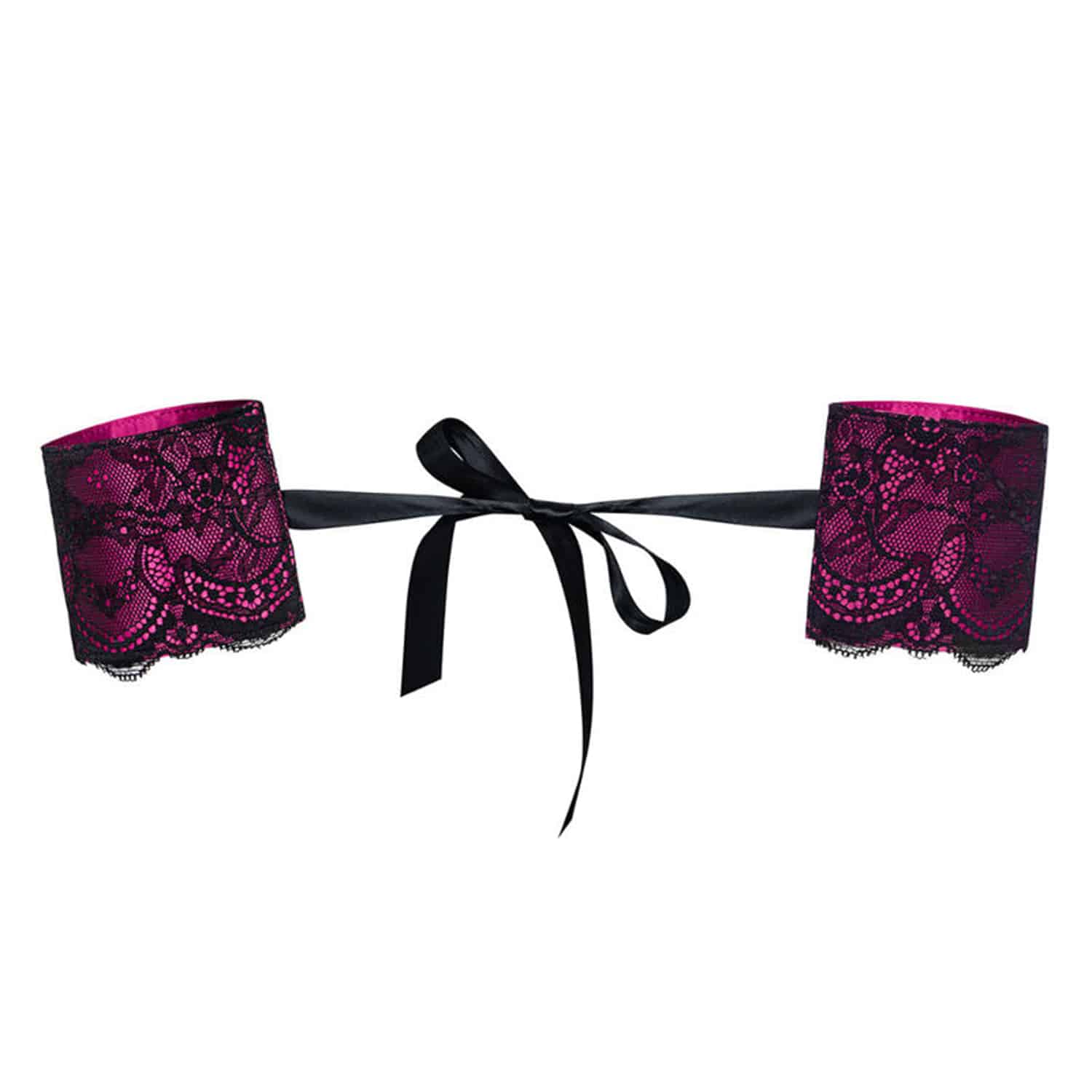 Obsessive - Roseberry Cuffs - Handbojor i Spets - Svart/Rosa