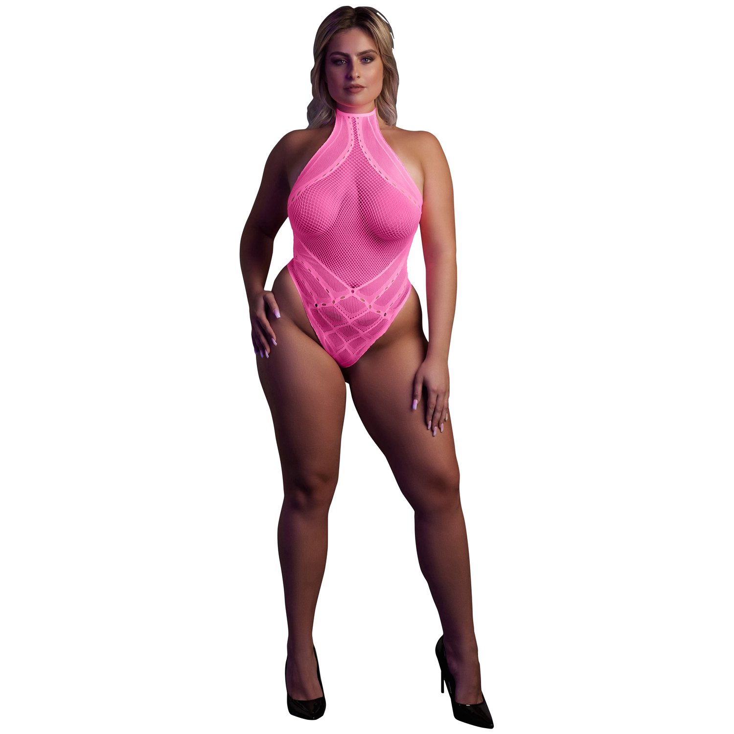 Ouch! Glow in The Dark Neonrosa Body Plus-Size - Ljusrosa - Plus size