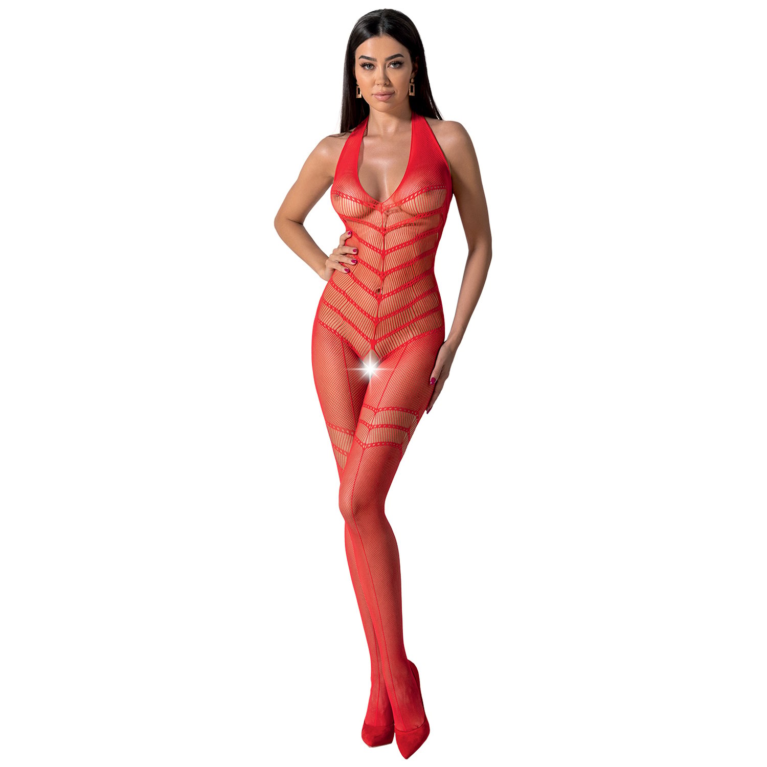 Passion BS100 Grenlös Halterneck Catsuit - Röd