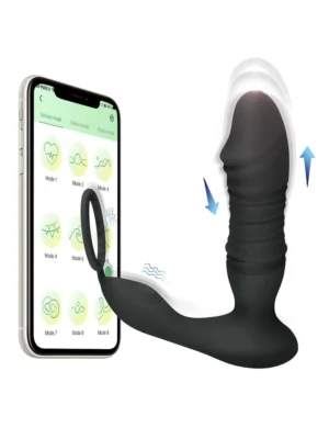 Prostate Massager With Thrusting & App Prostatavibrator med penisring
