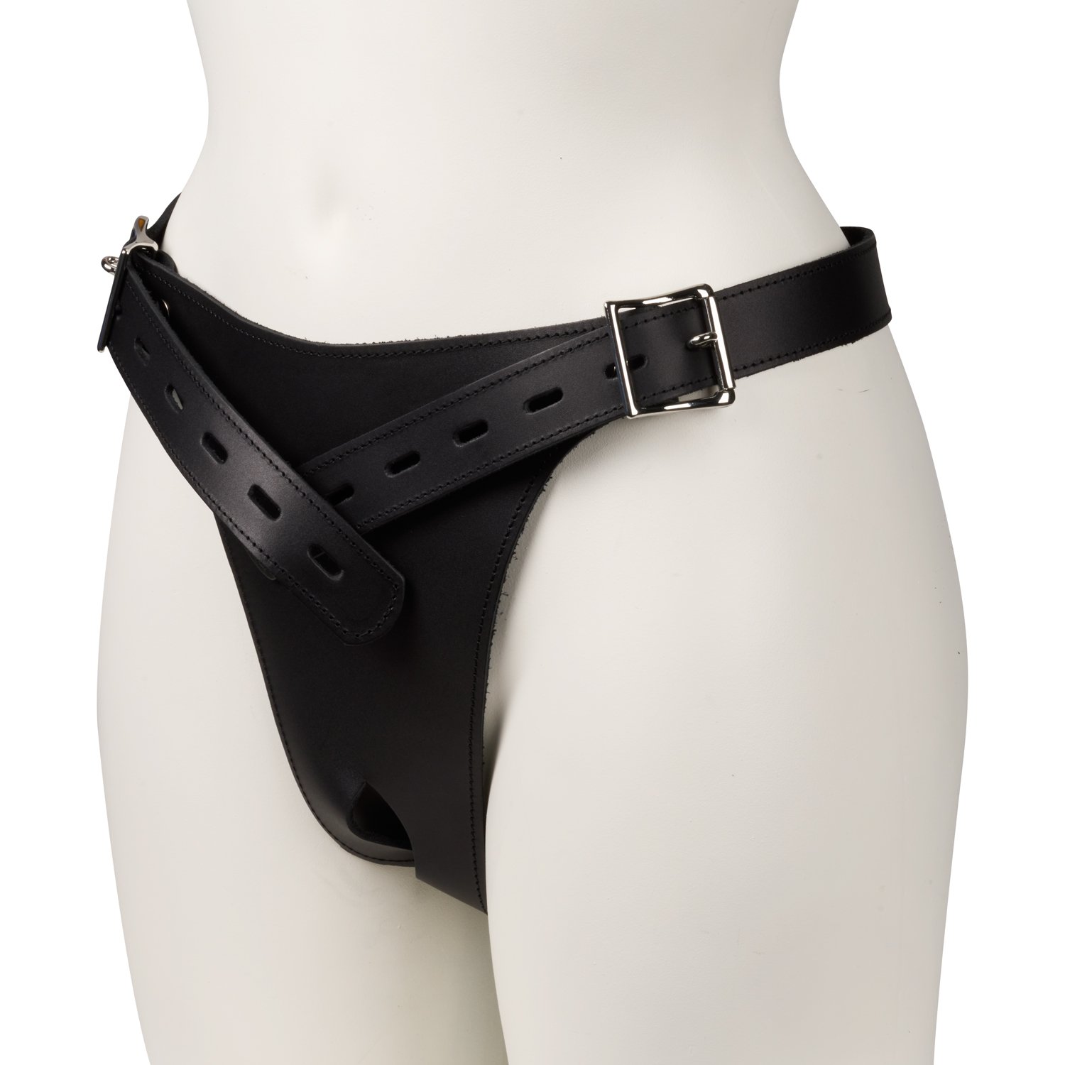 Rimba Läder Kyskhetsbälte med Analplugg för Kvinnor - Svart - M/L