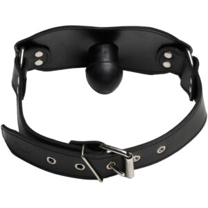 Rouge Läder Strap-On Gag med Dildo - Svart