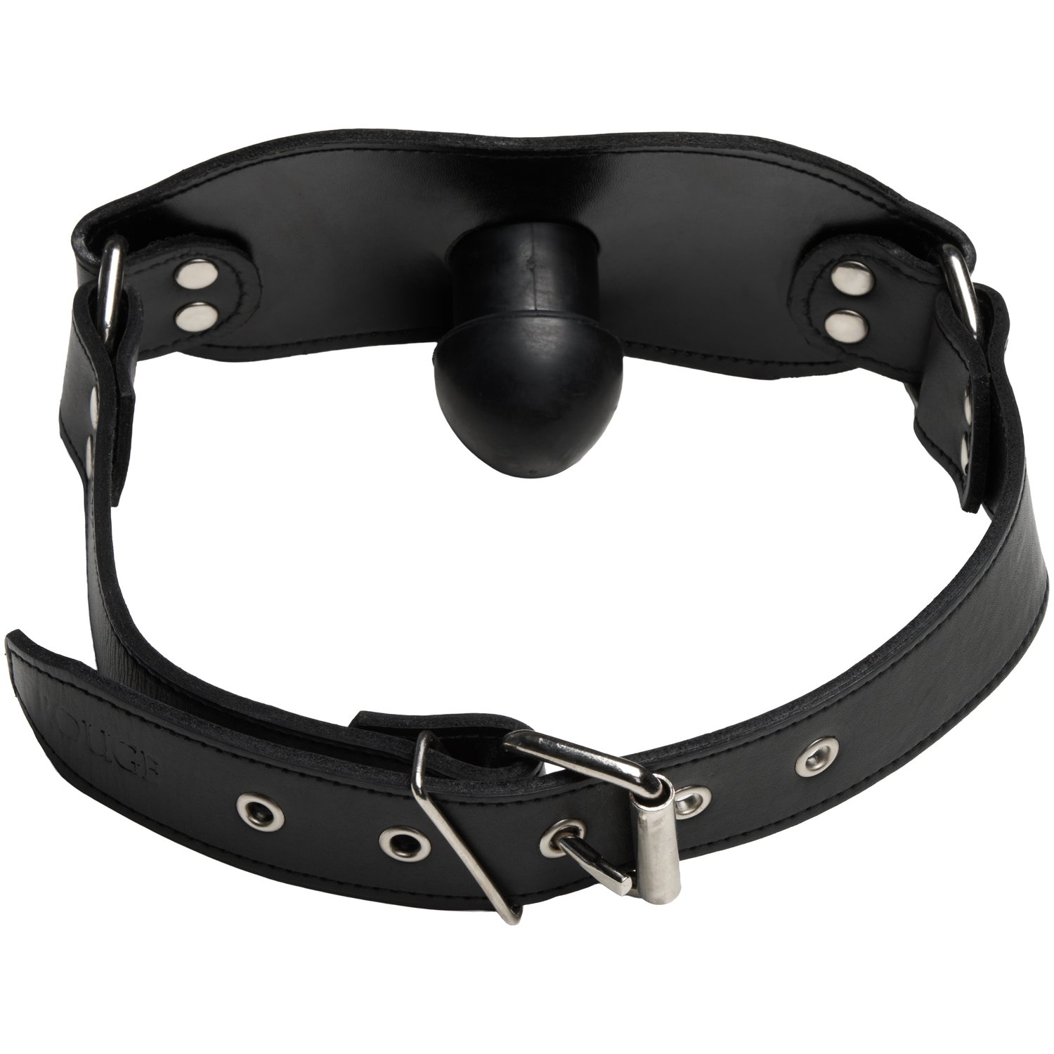 Rouge Läder Strap-On Gag med Dildo - Svart