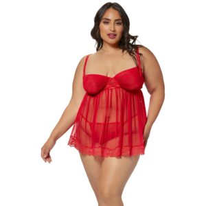 Seven 'til Midnight Babydoll Set i Tyll Plus Size - Red - 3XL/4XL