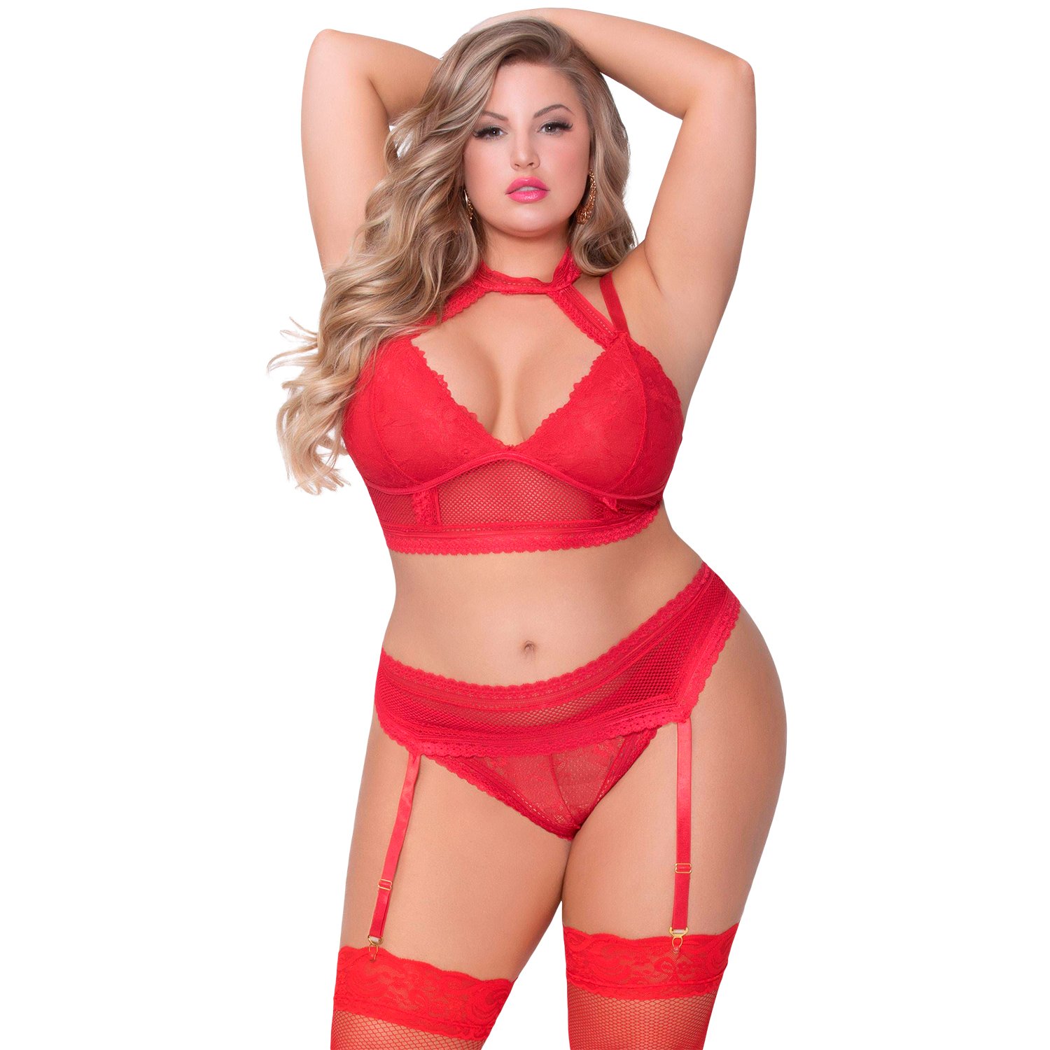 Seven 'til Midnight Seven ‘til Midnight Halterneck BH-Set Plus Size Röd - Röd - XL/2XL