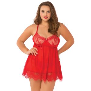 Seven 'til Midnight Seven ‘til Midnight High Bed of Roses Babydoll Set Plus Size - Röd - 3XL/4XL