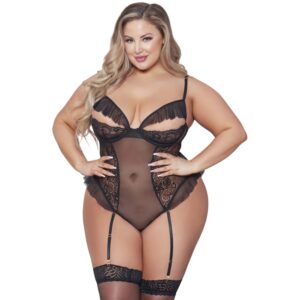Seven 'til Midnight Spets och Mesh Teddy Plus Size - Black - 3XL/4XL