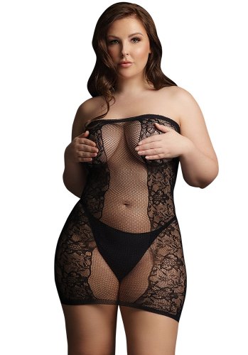 Strapless fishnet and lace mini dress - Queen Size
