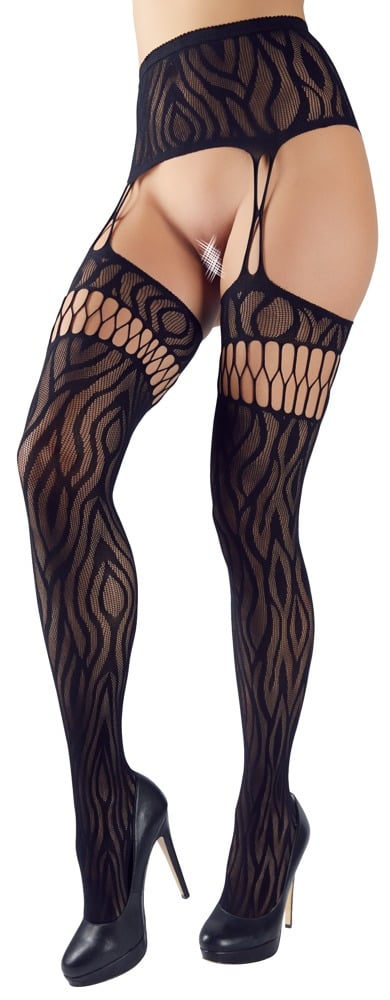 Suspender Tights with Zebra Pattern - Black