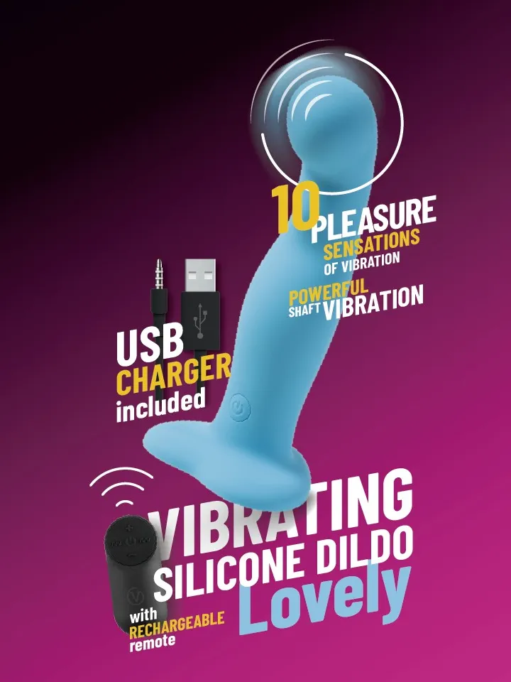 Vibrating Silicone Dildo With Remote Blue 18 cm